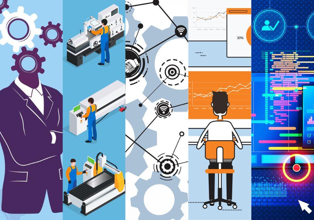 collage of illustrations depicting metal manufacturing 