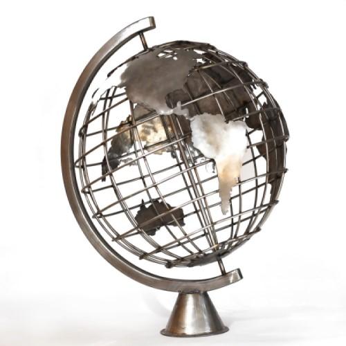 metal art sculpture of globe