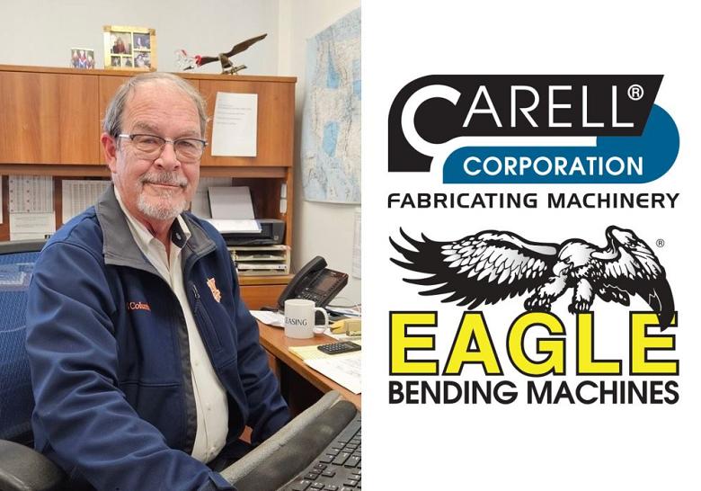 David Donnell of Carell Corp./Eagle Bending Machine sits at his computer.