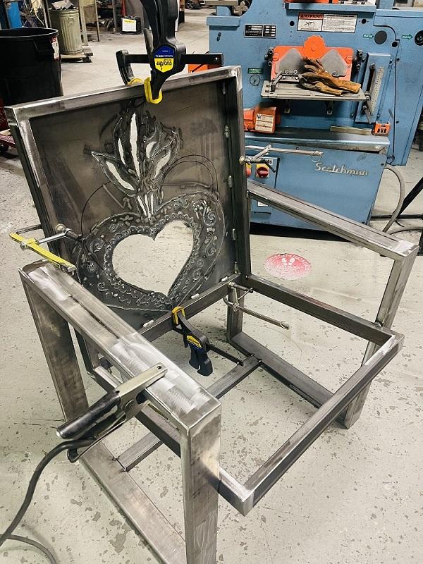 A close-up of a metal chair.