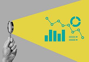part presentation manufacturing Man hand with magnifying glass. Yellow ray coming from loupe. Conducting check, information search and business analysis concept.