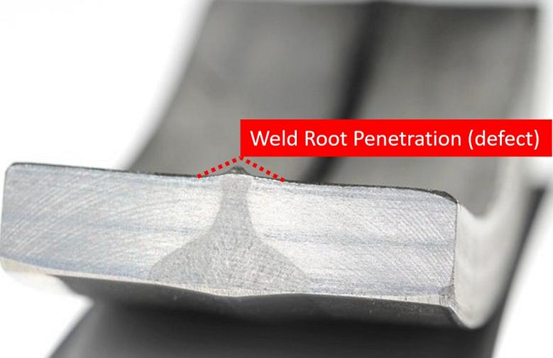 The weld root penetration defect is shown