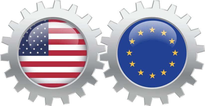 A U.S. gear and a European Union gear work in unison.