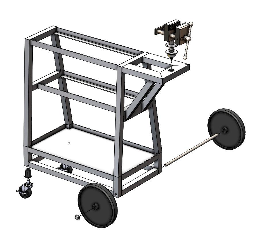 The connected components of the cart are modeled as an assembly.
