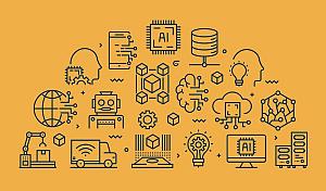 Artificial Intelligence Related Vector Banner Design Concept. Global Multi-Sphere Ready-to-Use Template. Web Banner, Website Header, Magazine, Mobile Application etc. Modern Design