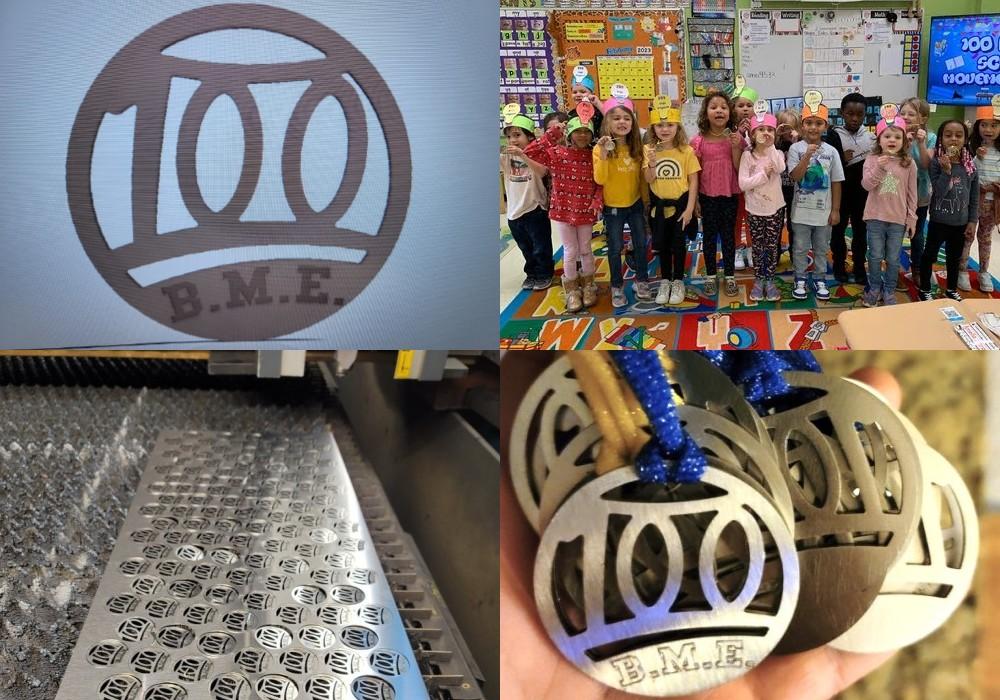 Celebrating 100 days of school with metal medallions