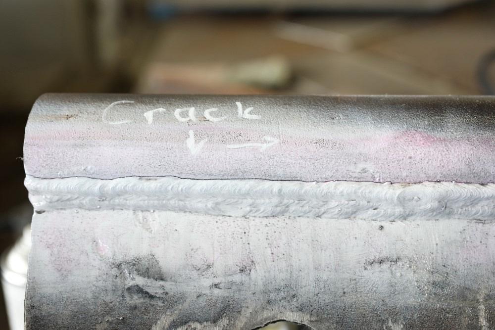 Close-up of cracked weld