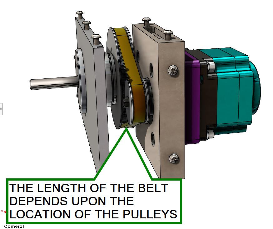 In this CAD drawing, the timing belt is linked to the location of its pulleys.
