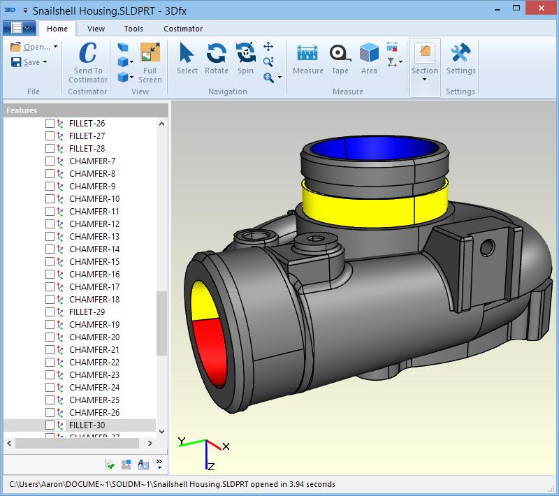 Cost estimating software enhanced with 3-D CAD feature recognition