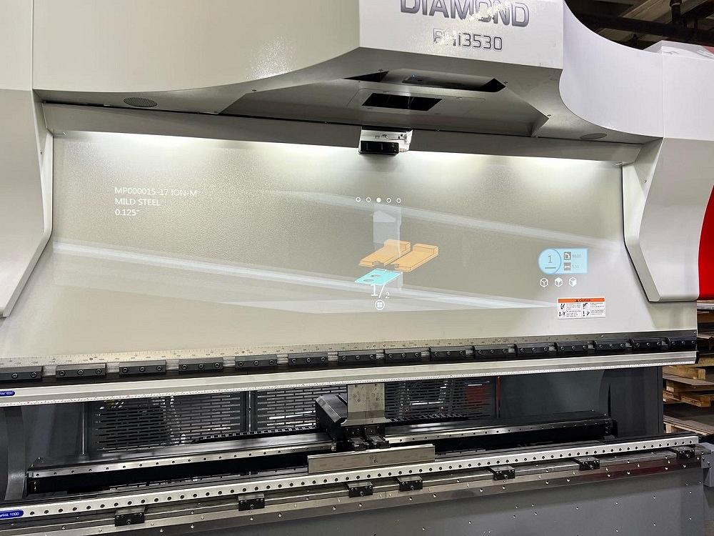 A simulation is projected onto the press brake ram.