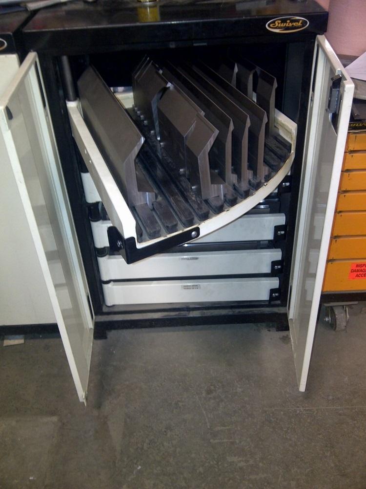 A cabinet is designed for press brake tooling.