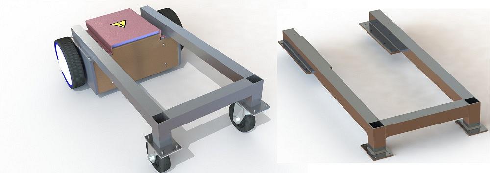 The updated CAD drawing of the cart uses tubing.