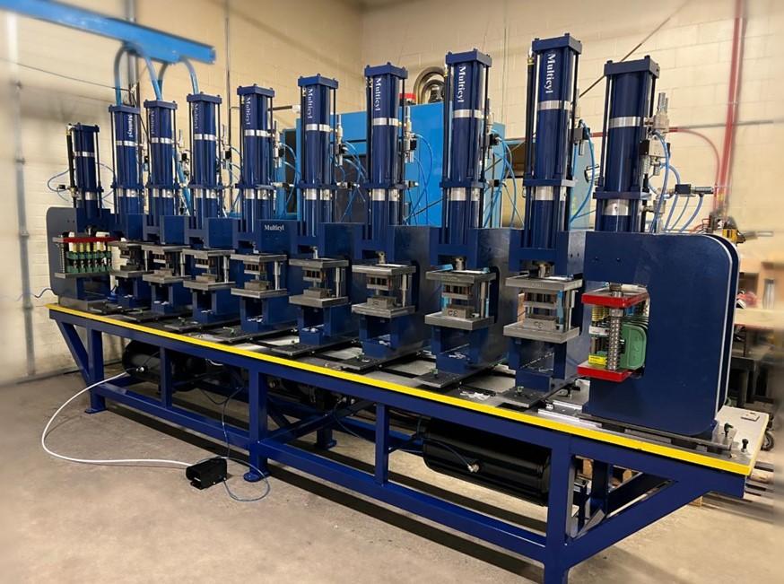 Gang punching press system accommodates different parts quickly