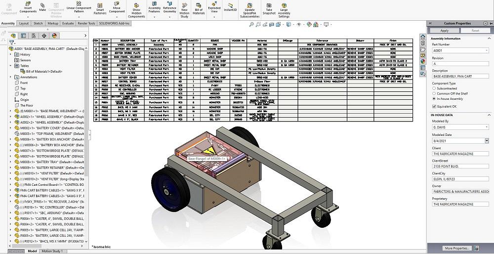 BOM tables can be inserted into assembles as well as into drawings.