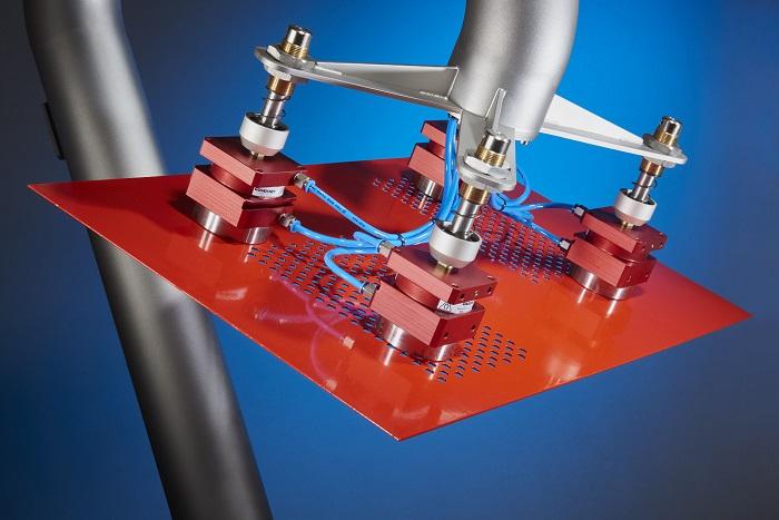 Goudsmit Magnetics’ magnetic gripper lifts thin sheets one by one.