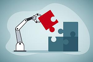 part presentation & lean manufacturing AI Technology Helps. Partnership with a robot concept.