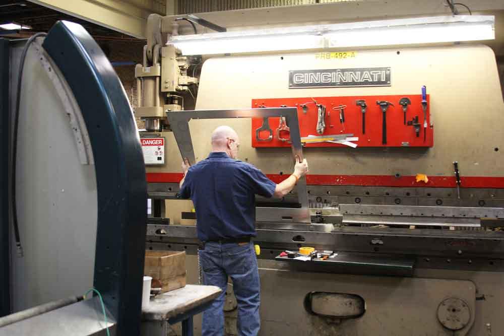 Press brake in metal fabrication shop