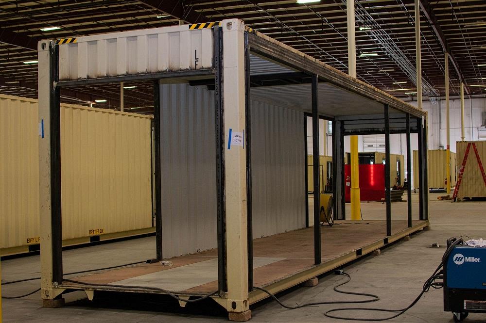 A shipping container is complete for temporary Georgia hospital.