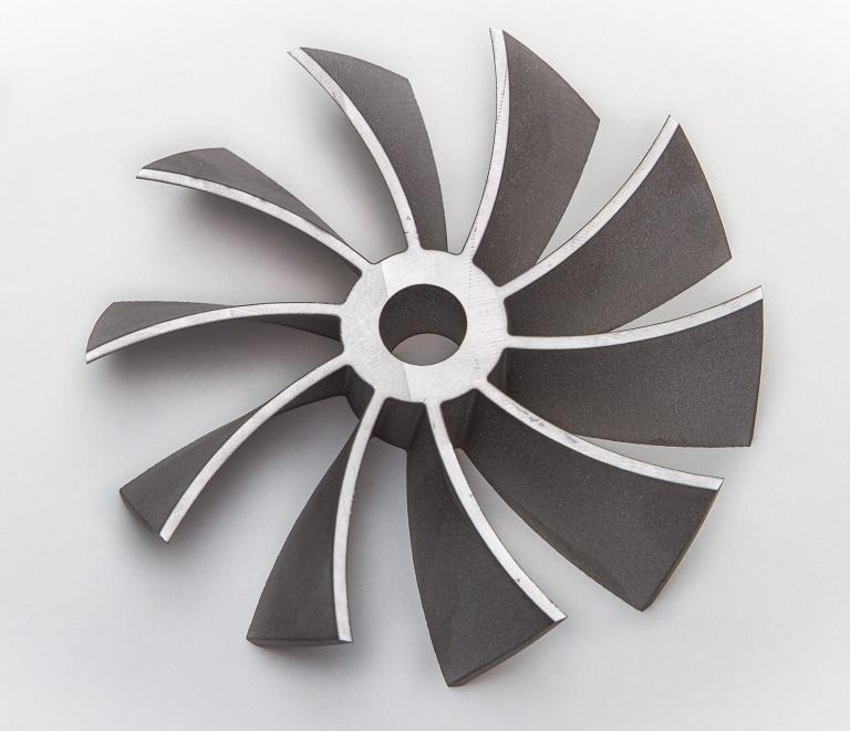  A waterjet-cut fan blade is shown.