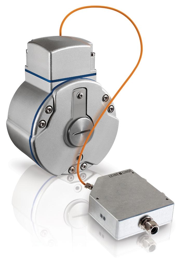 Interface transmits rotary encoder position data using fiber optics
