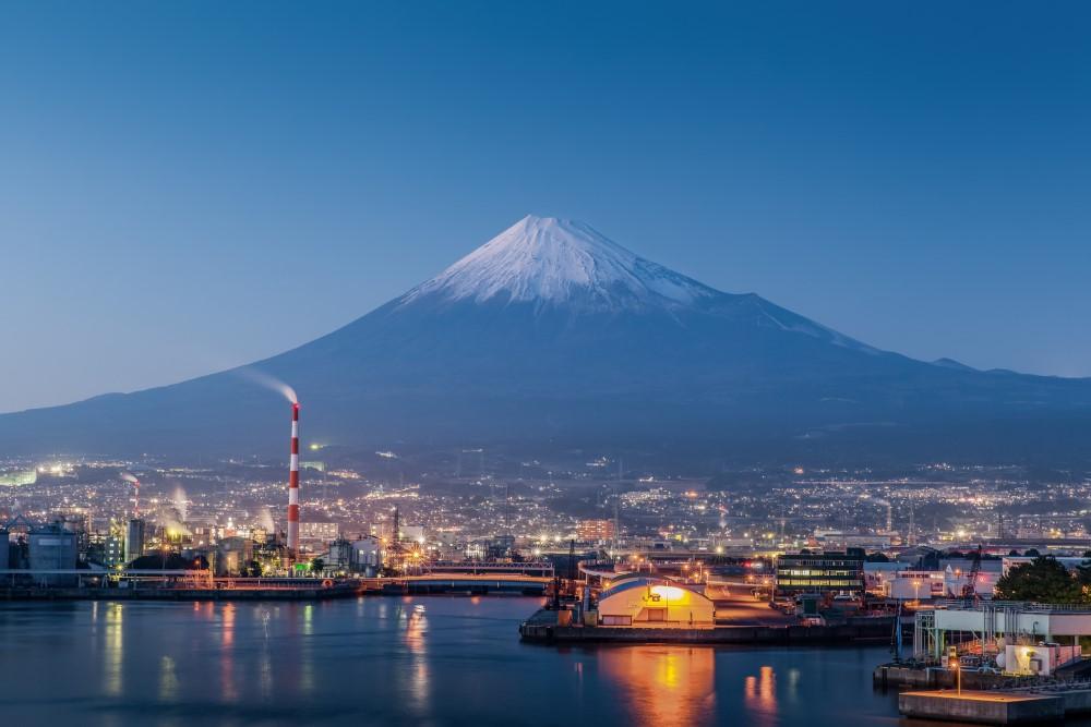 Mountain Fuji and Japan industry zone in evening from Shizuoka prefecture