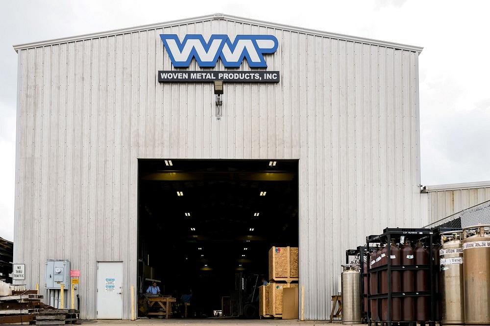 The updated fabrication facility at Woven Metal Products is shown.