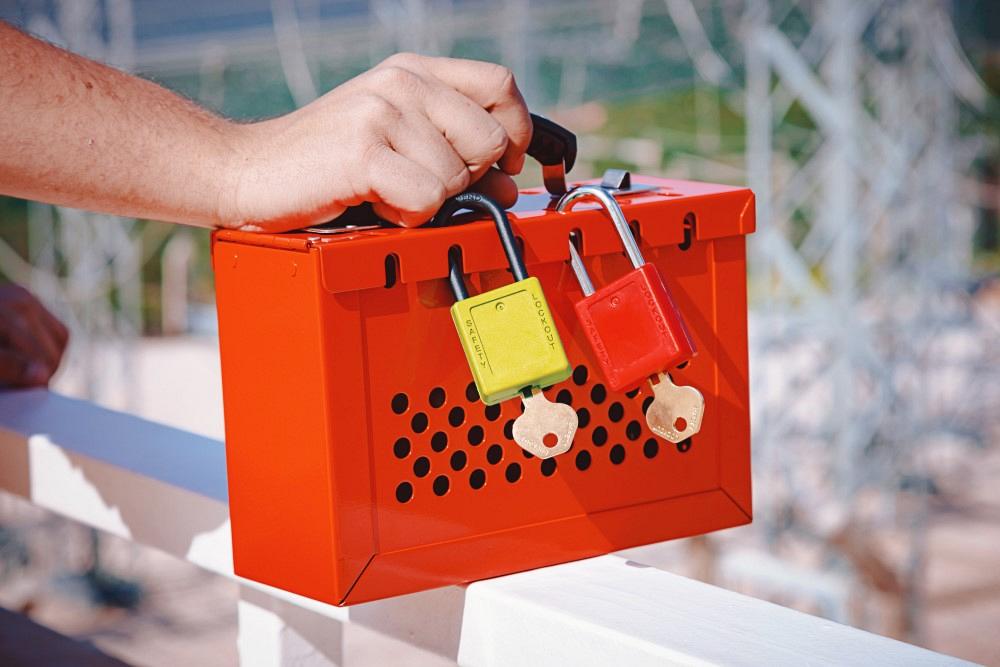 red safe lockout/tagout box