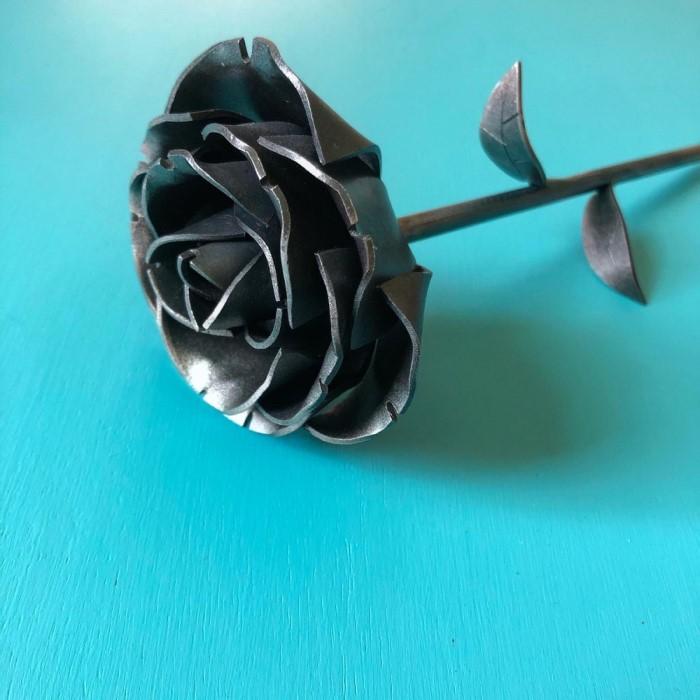 Metal artwork of a rose by Kris Albro