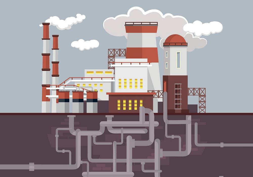 Illustration of a manufacturing facility with metal pipe