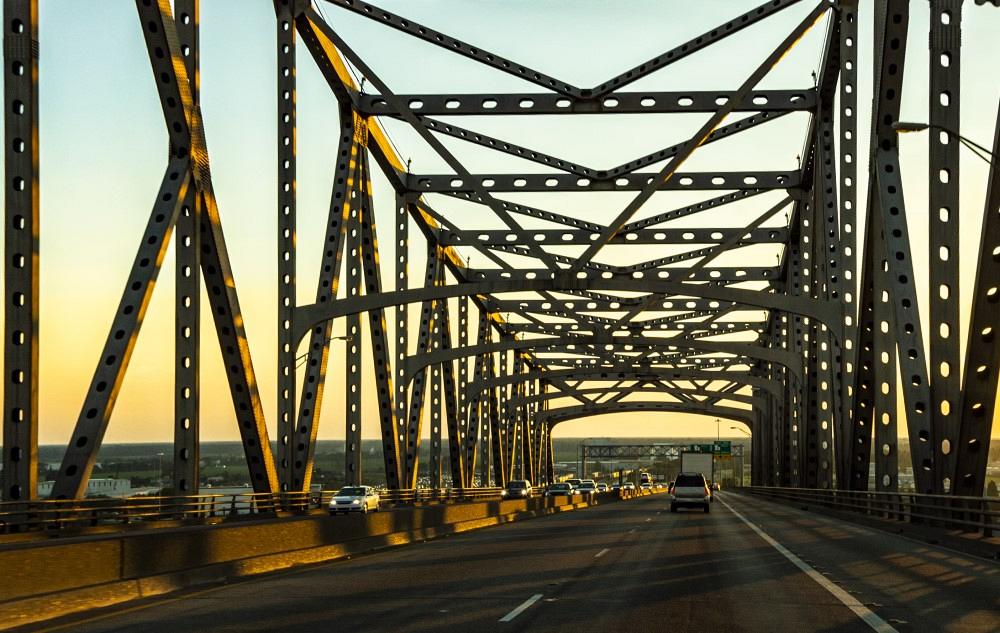 View of Baton Rouge on Interstate Ten over the Mississippi River at Horace Wilkinson bridge in Louisiana.
