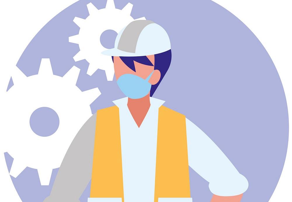 Illustration of manufacturing worker wearing face mask