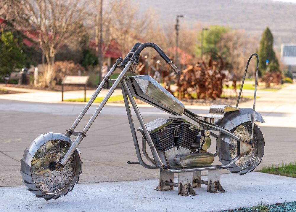 metal sculpture of a motorcycle