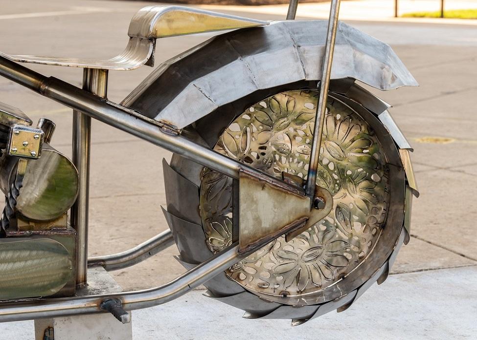 metal sculpture of a motorcycle