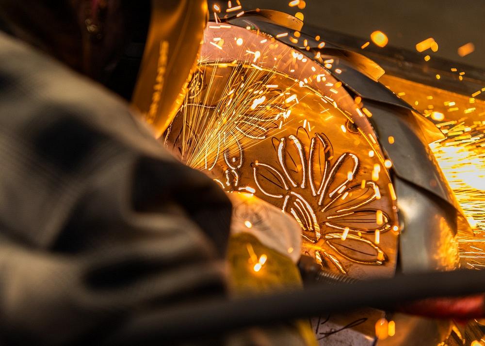 metal sculpture of a motorcycle