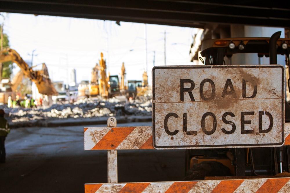 Road Closed Barricade Blocks Access To Major Interstate Construction Site 