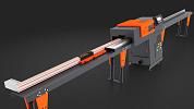 Push-feeding saw station cuts nonferrous metals