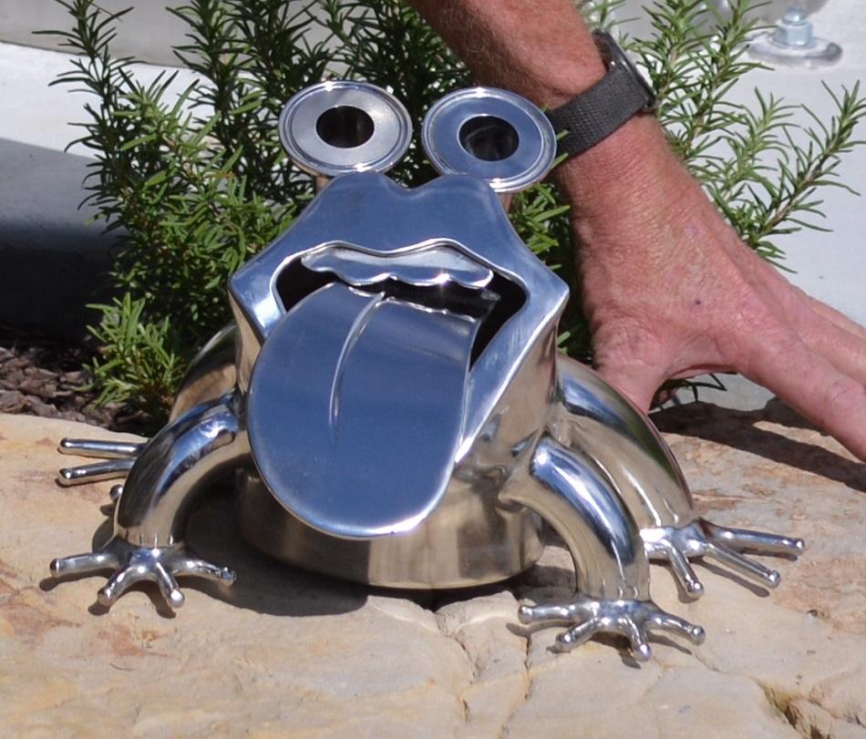 Stainless steel frog sculpture