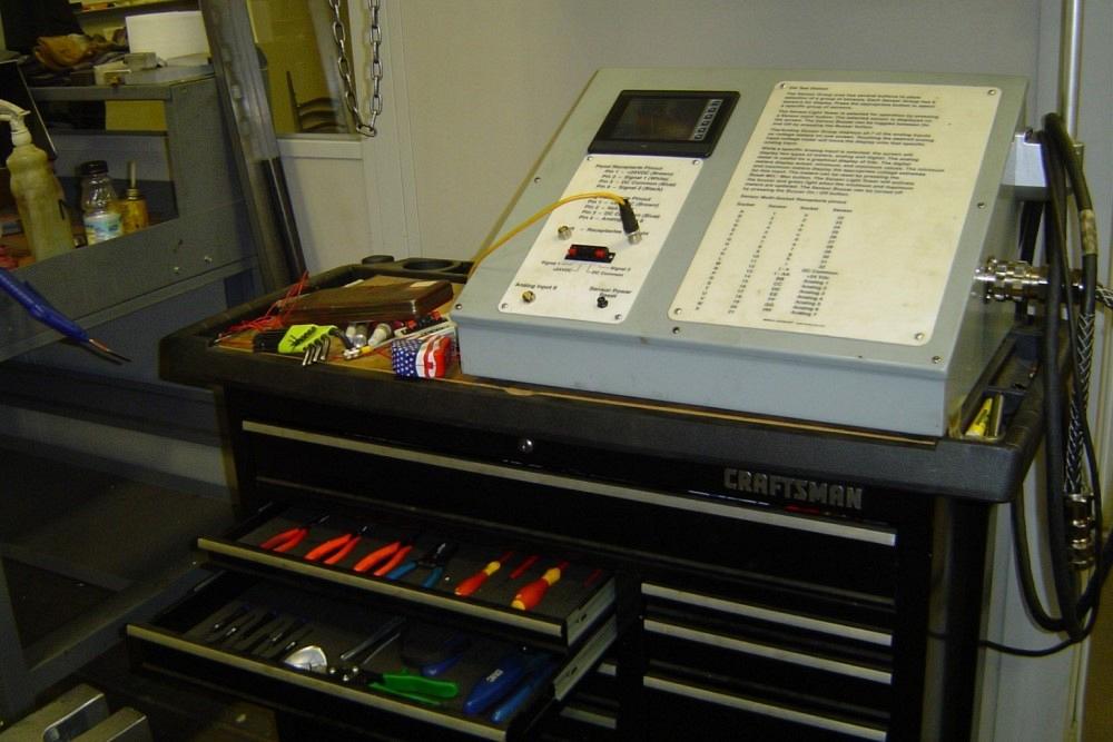 rolling tool cabinet with sensor tester