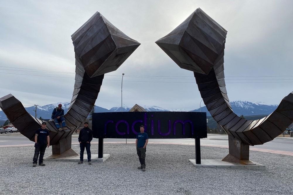 bighorn mountain sheep steel art installation 