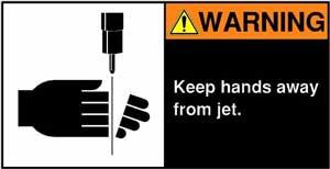 Jet cutting hazard sign
