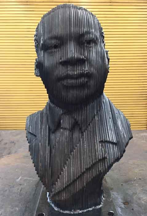  Bust of MLK made of stainless steel plates