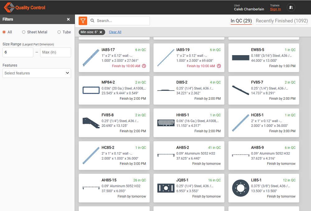 screenshot of custom ERP software 