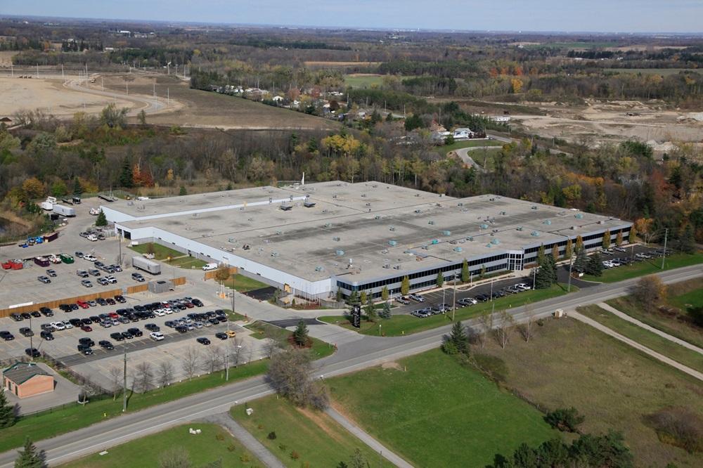 Aerial view of a factory.