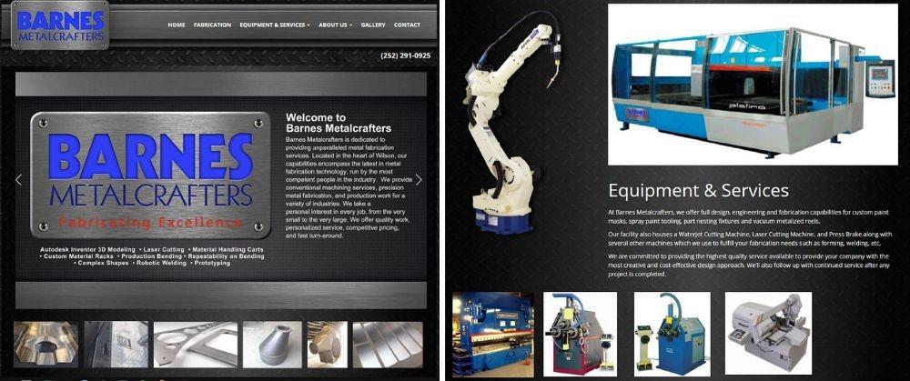 The homepage of the Barnes MetalCrafters' website is shown.