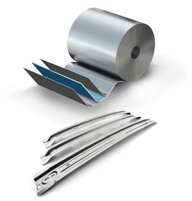 Engineered laminate material comprising steel or aluminum