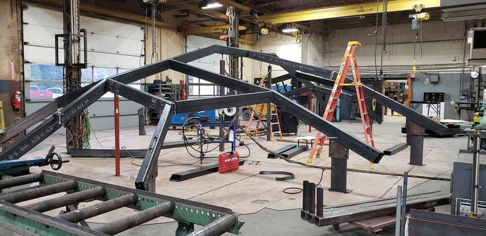 Metal tube structure at fabrication shop
