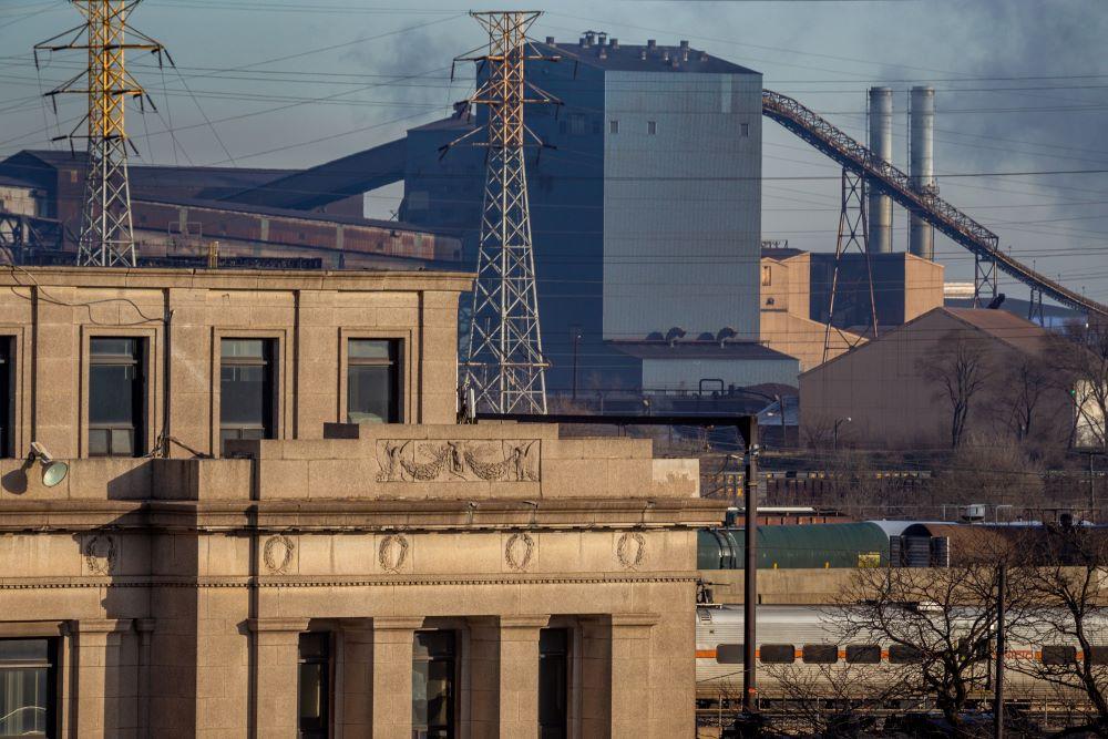 U.S. Steel’s steelmaking facility towers over downtown Gary, Ind.  