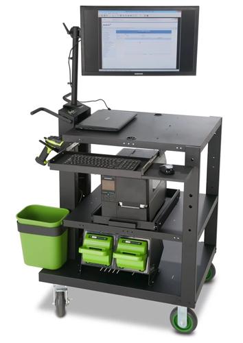 Newcastle’s Heavy Duty PC Series cart uses two industrial lithium batteries to power a computer, printer, and scanner.