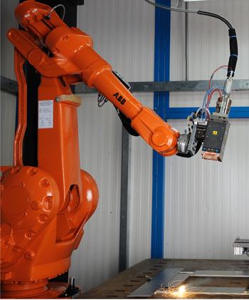 robot arm operates laser welding application