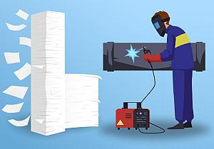 Welder repair pipeline with welding machine and documents